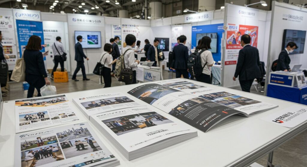 企業フェアで置かれている会社パンフレット