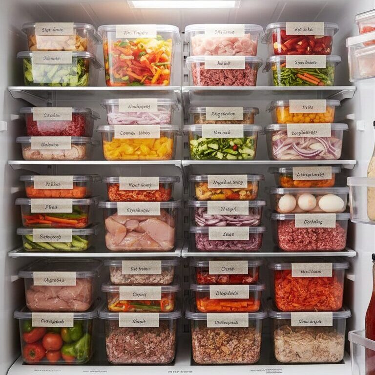 冷蔵庫に下拵えした料理素材が詰まっている